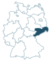 Deutschlandkarte mit Sachsen als schattierter Fläche.
