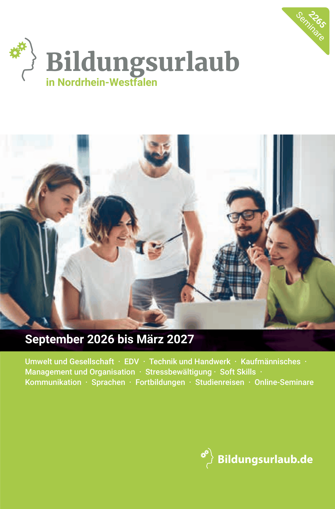 Cover der Brosch&uuml;re &raquo;Bildungsurlaub NRW&laquo; in der aktuellen Ausgabe